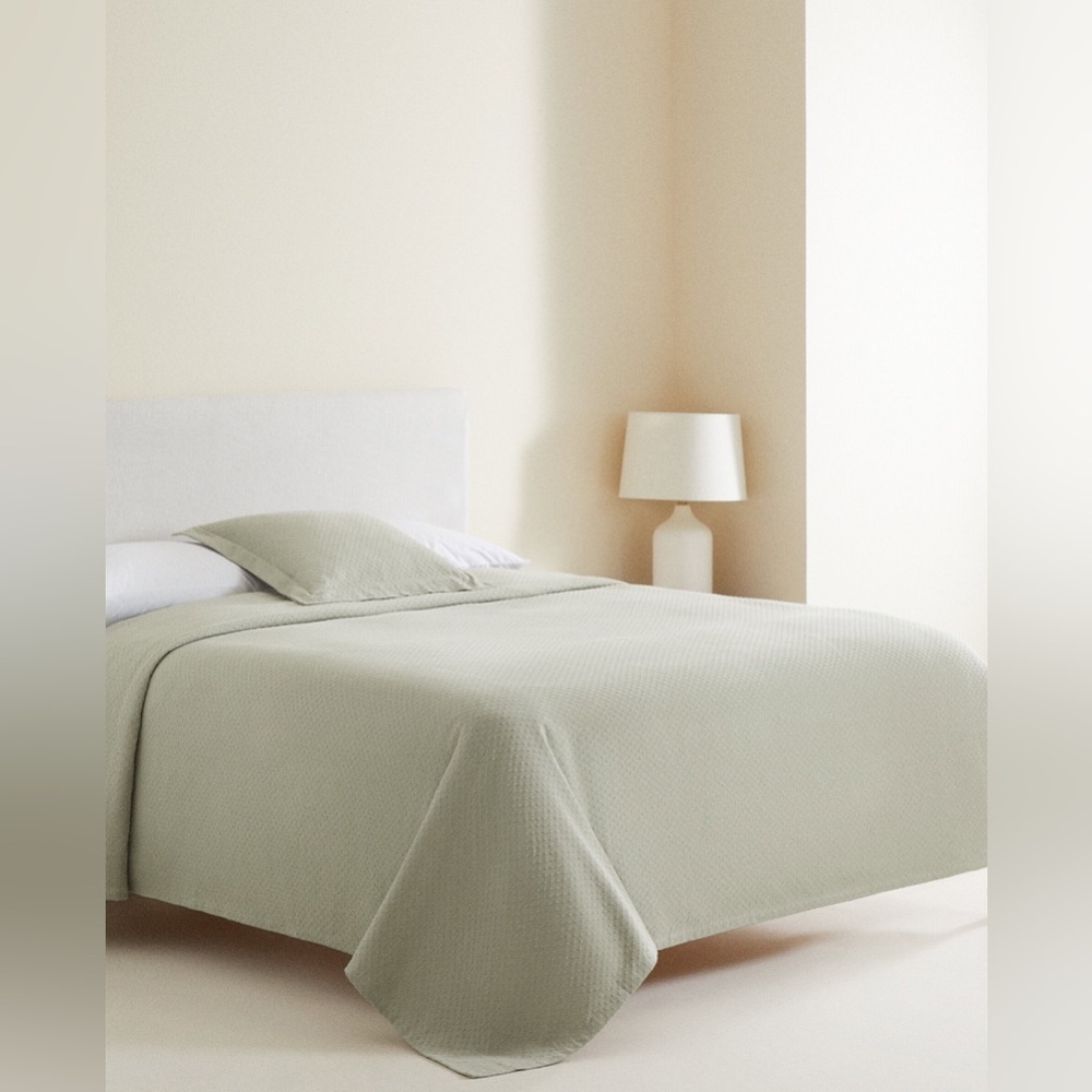 Zara Light Green Polka Dot Texture Full Double Bedspread Square Pillow Case